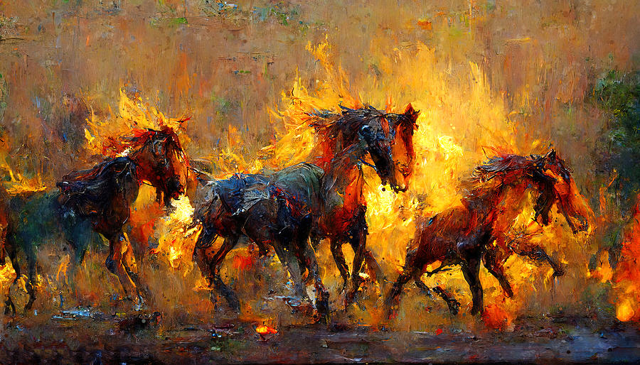Flaming Horses, 04 Painting by AM FineArtPrints