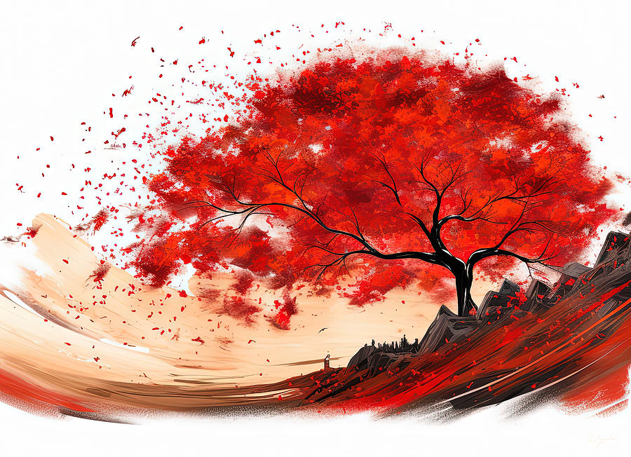 Maple Tree Painting - Flaming Leaves by Lourry Legarde