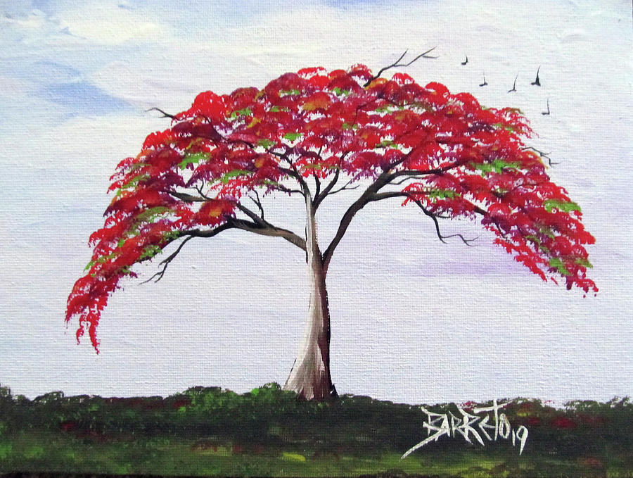Flaming Tree Painting by Gloria E Barreto-Rodriguez