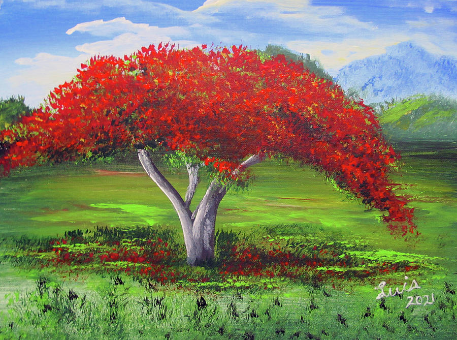 Flaming Tree Painting by Luis F Rodriguez
