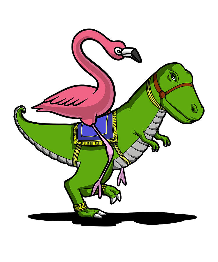 Flamingo Bird Riding TRex Dinosaur Poster Painting by Patel Reece ...