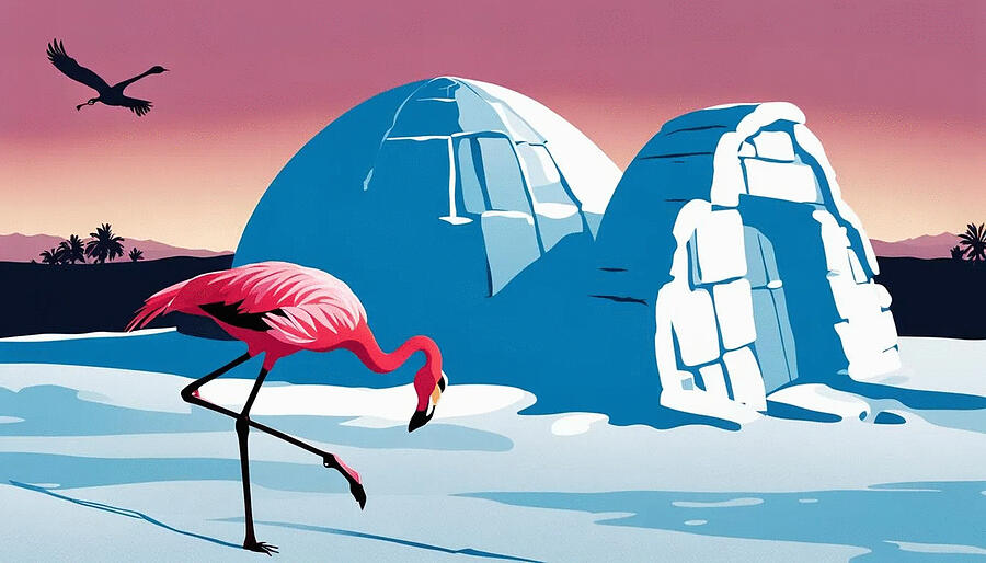 Flamingo by an igloo with silhouette Digital Art by Phil Strang