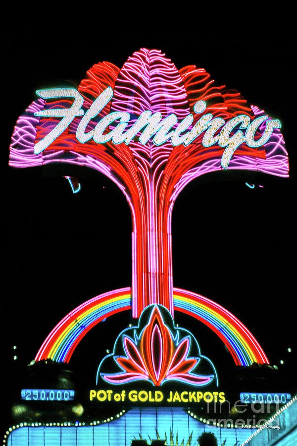 Las Vegas Photograph - Flamingo Casino Neon Sign at Night 1980s by Aloha Art