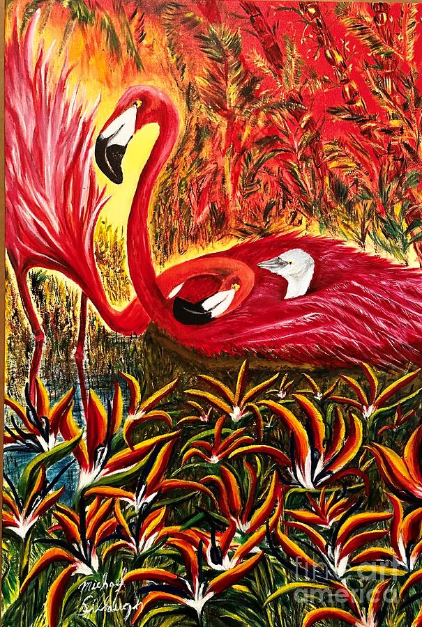 Flamingo Family Painting by Michael Silbaugh