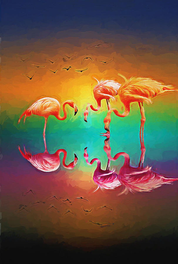 Flamingo impressum Painting by Nenad Vasic