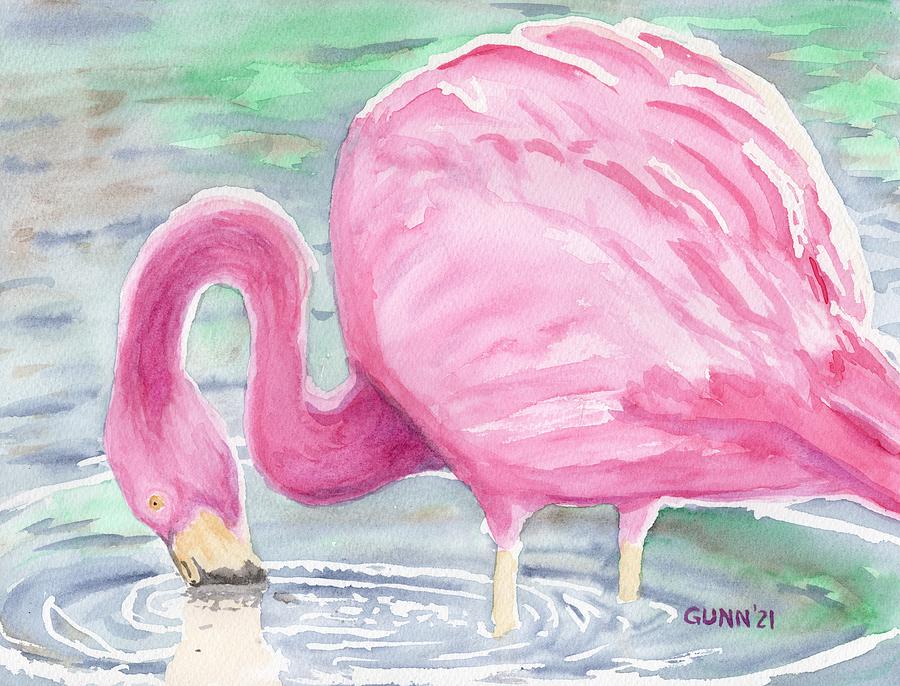 Flamingo in Rippled Water Painting by Katrina Gunn
