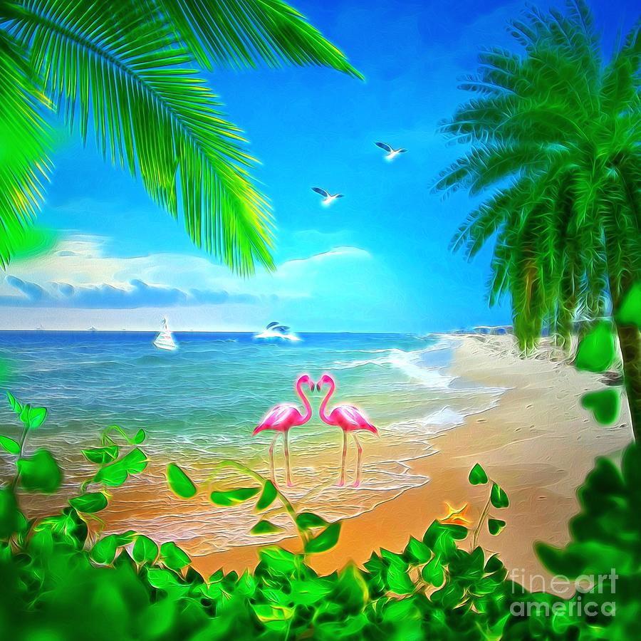Flamingo Love Digital Art by Rachel Hannah