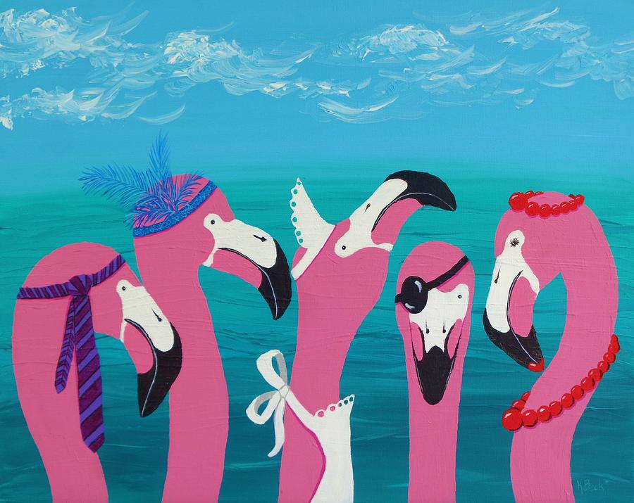 Flamingo Party Painting by Katherine Young-Beck