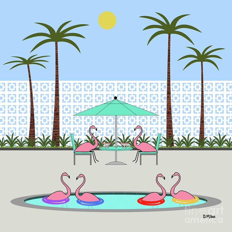 Flamingo Pool Party  Digital Art by Donna Mibus