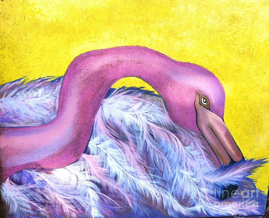 Flamingo Preening Painting by Angela J Murray Flamingo Preening Painting by Angela J Murray