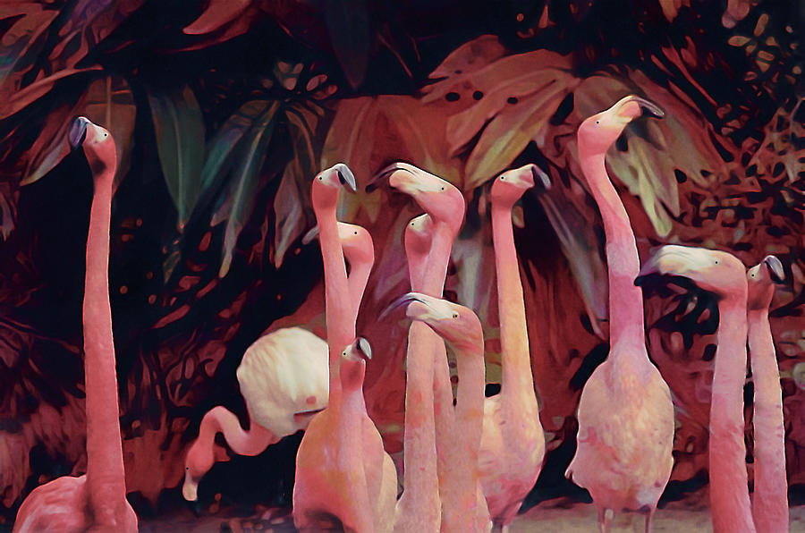 Flamingo Shindig Mixed Media by Susan Maxwell Schmidt