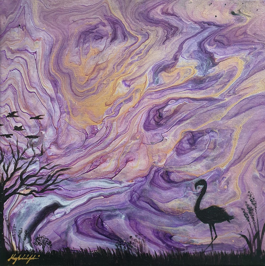 Sunset Painting - Flamingo by Themayart