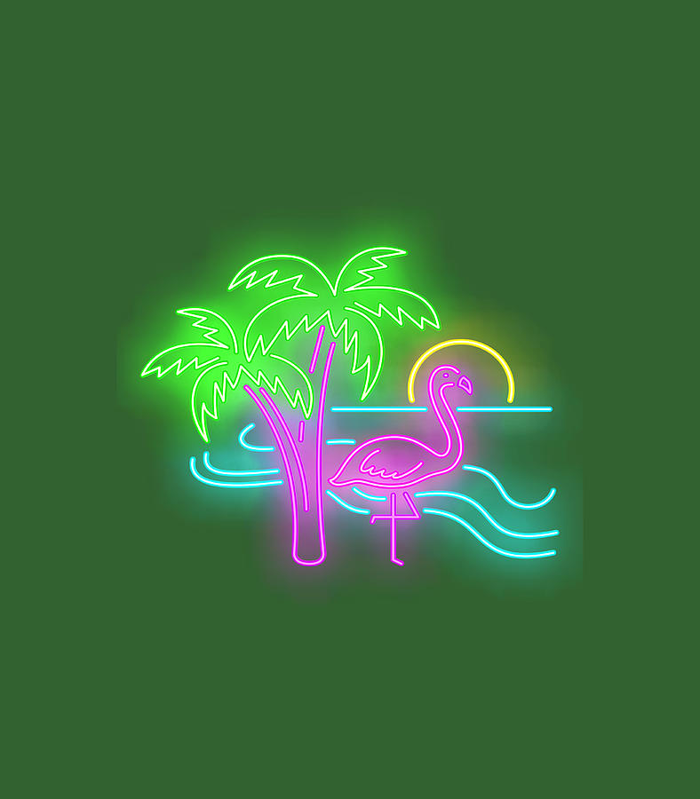 Flamingo Tropical Palm Tree 80s Vintage Vaporwave Gift Digital Art by ...