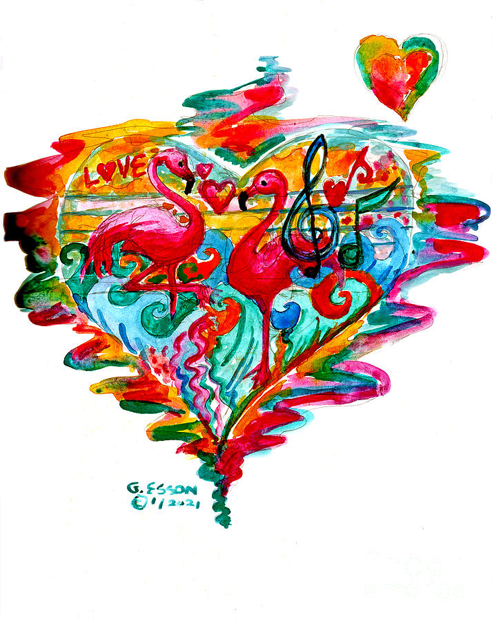 Flamingo Valentine Heart Painting by Genevieve Esson