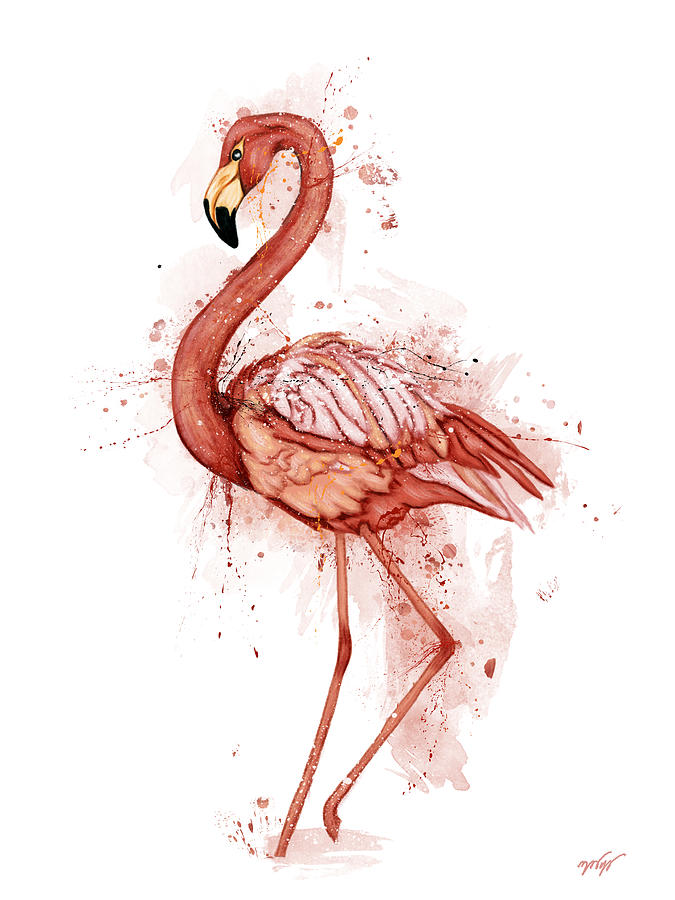 Flamingo watercolor on white background, Flamingo Painting by Nadia CHEVREL