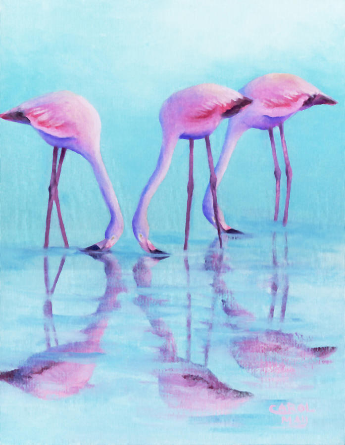 Flamingos Feeding Painting by Art by Carol May