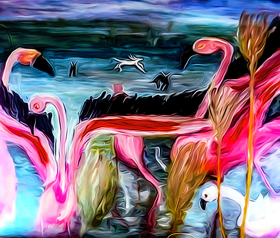 Flamingos in the Camargue Painting by Susan Crowell