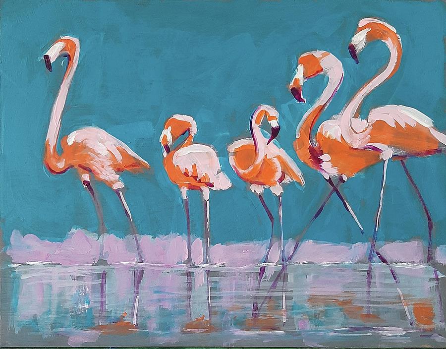 Flamingos Painting by Kaytee Esser