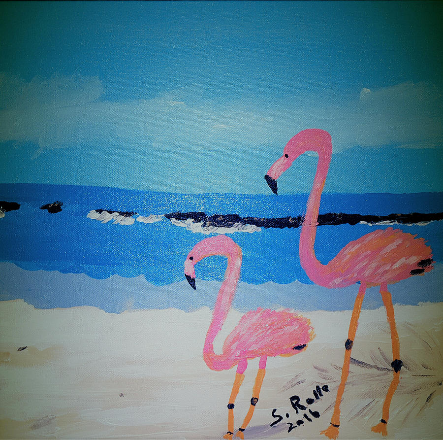 Flamingos on the Bay Painting by DrSophia Rolle