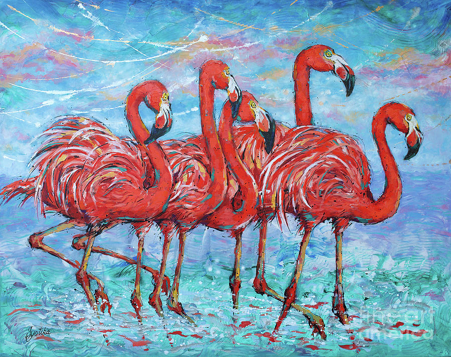 Flamingos Parade  Painting by Jyotika Shroff