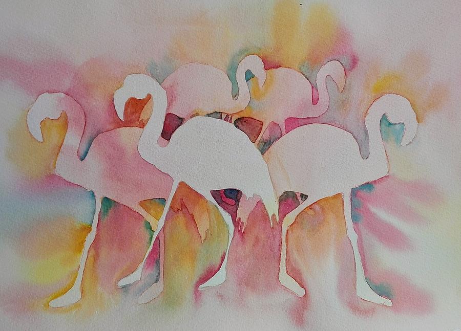 Flamingos Painting by Sandie Croft