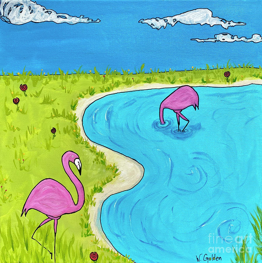 Flamingos Painting by Wendy Golden