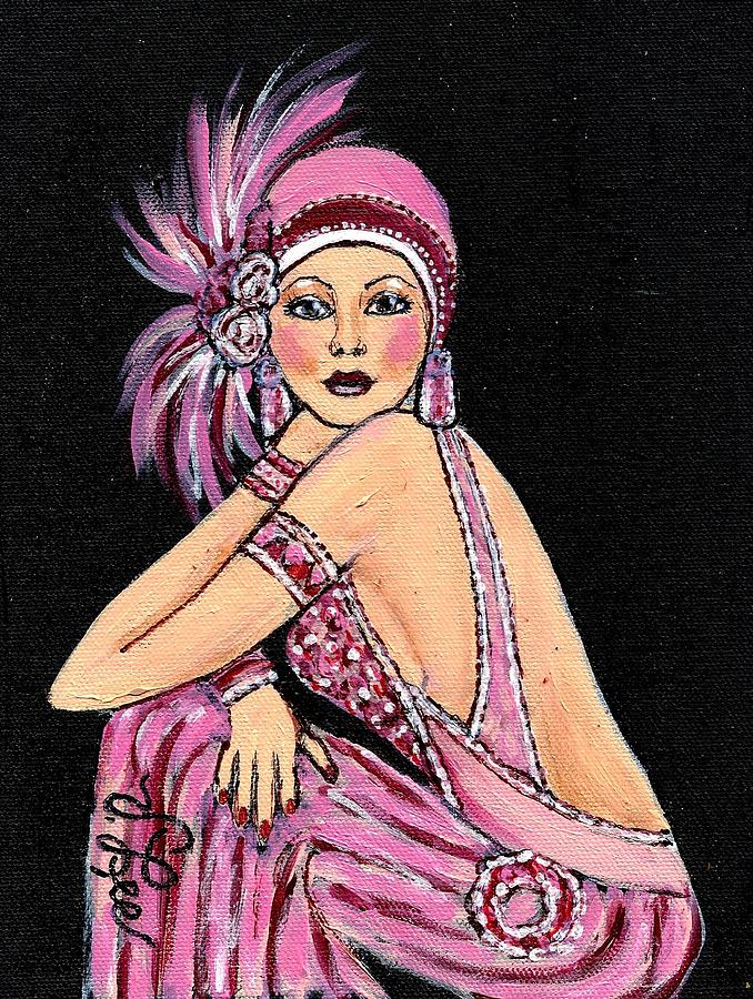 Flapper in Shades of Pink Painting by VLee Watson