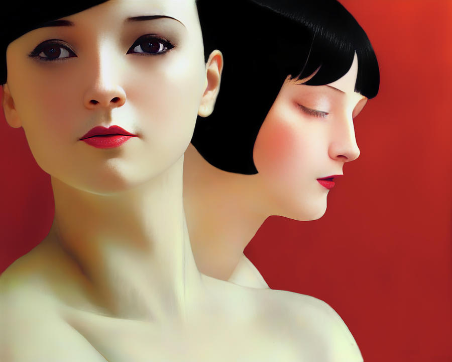 Portrait Painting - Flapper Twins 1 by Yontartov