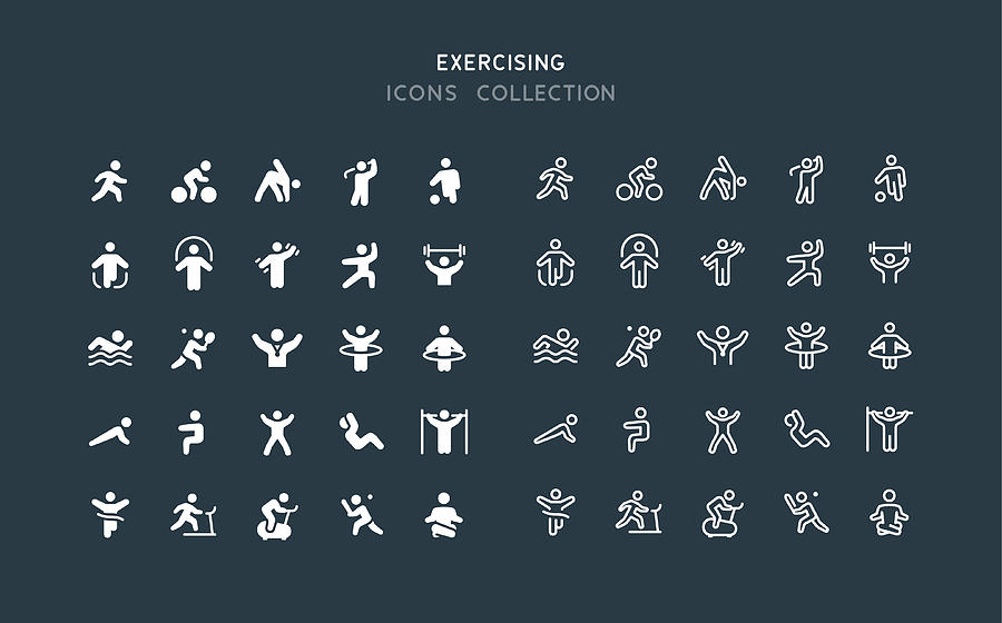Flat & Line Fitness Sport Exercising Icons Drawing by Bounward