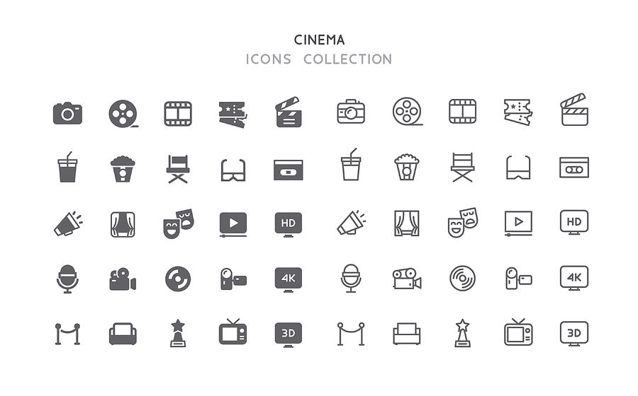 Flat & Outline Cinema Icons Drawing by Bounward Flat & Outline Cinema Icons Drawing by Bounward