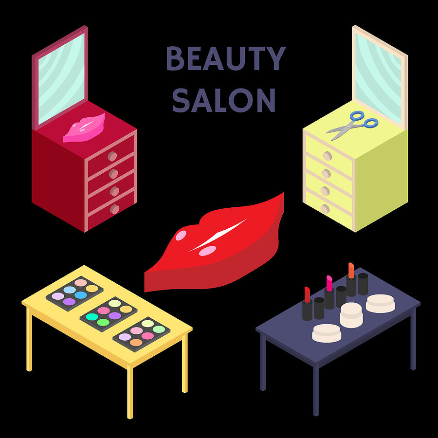 Flat 3d isometric creative Beauty salon. New business. Vector illustration. Drawing by LupascoRoman