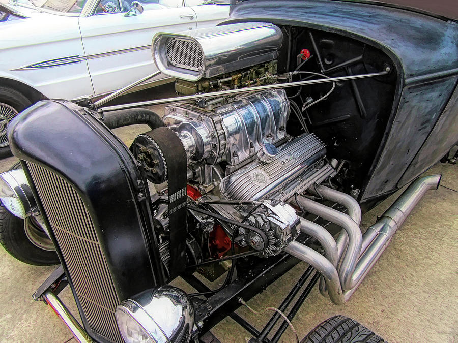 Flat Black Supercharged 1932 Ford Hot Rod Engine Photograph By Dk 