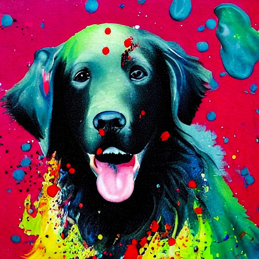 Flat-Coated Retriever Dog Splatter painting Digital Art by Adrien Efren ...