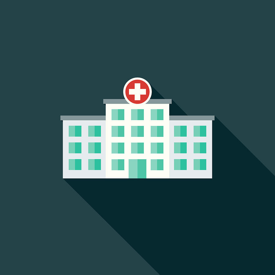 Flat Design Healthcare Hospital Icon with Side Shadow Drawing by Bortonia
