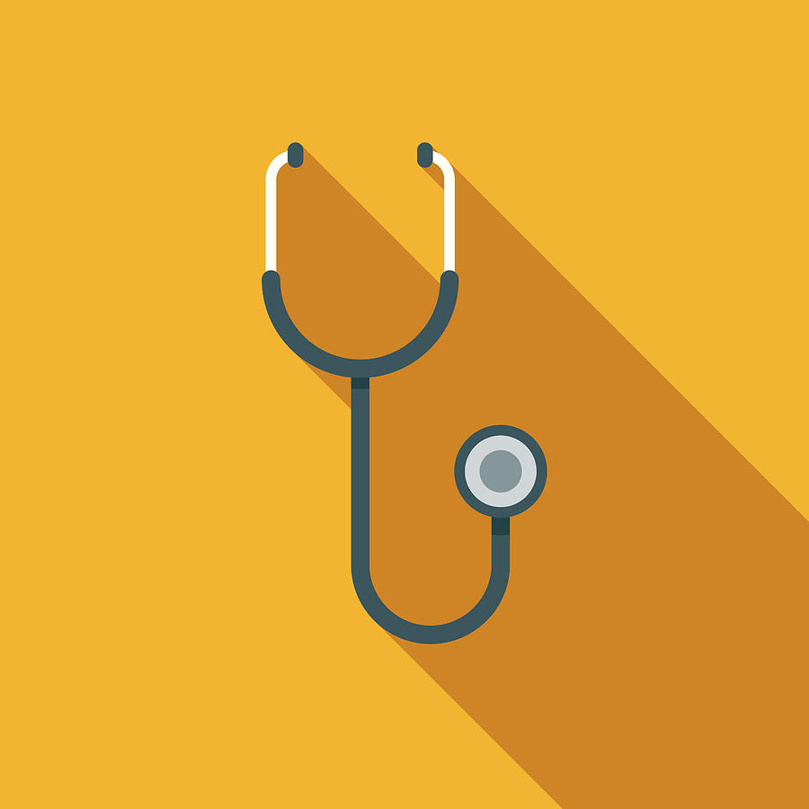 Flat Design Healthcare Stethoscope Icon with Side Shadow Drawing by Bortonia