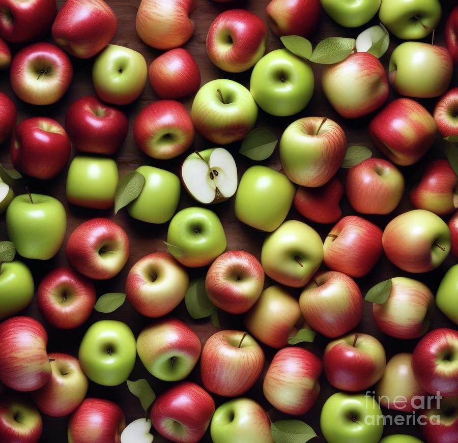 Flat lay with apples scattered on the ground, a fruity background. Photograph by Joaquin Corbalan