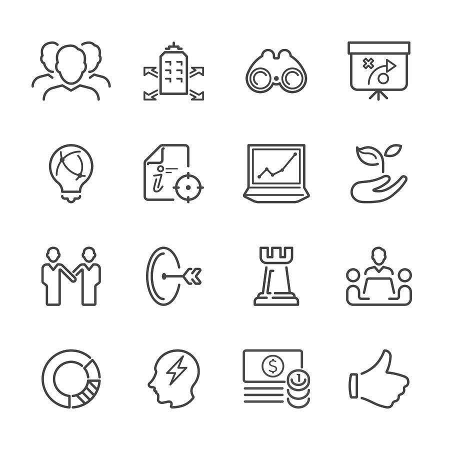 Flat Line icons - Business Strategy  Series Drawing by RENGraphic