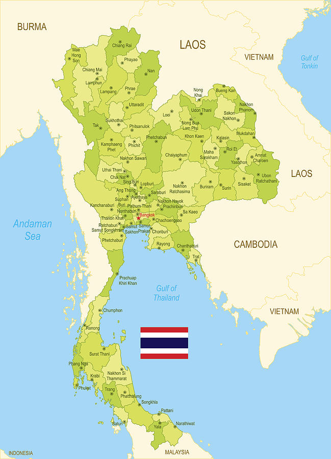 Flat map of Thailand with flag Drawing by Kosmozoo
