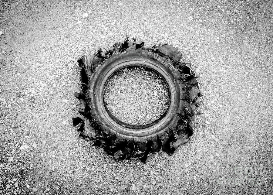Flat Tire Bw Photograph