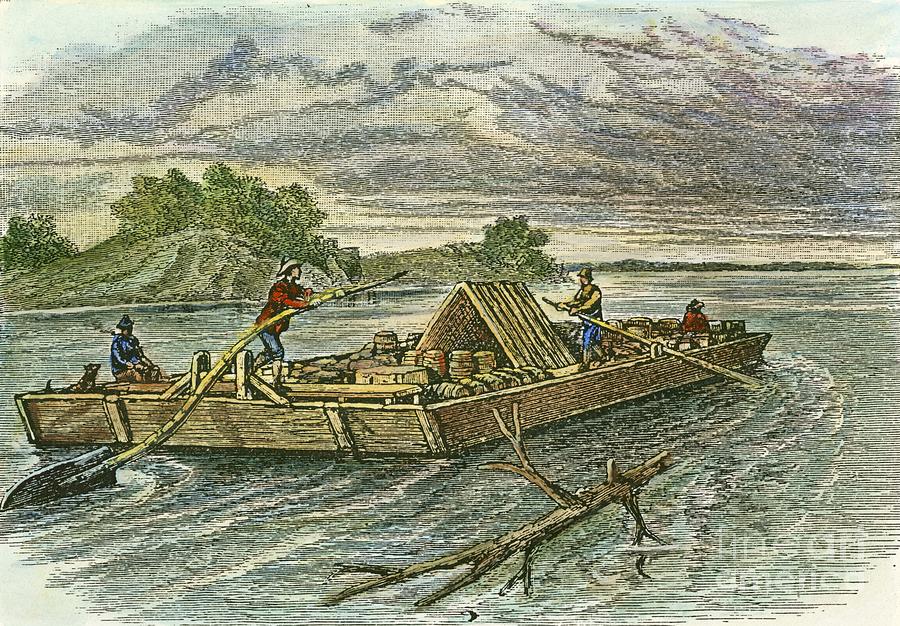 Transportation Drawing - FLATBOAT, 19th CENTURY by Granger