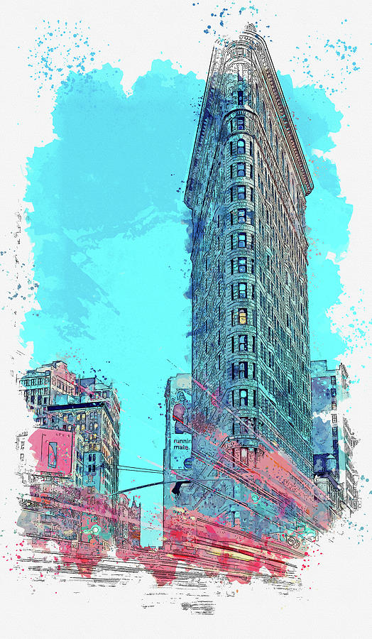 Flatiron Building, New York, United States 3, ca 2021 by Ahmet Asar, Asar Studios Painting by Celestial Images