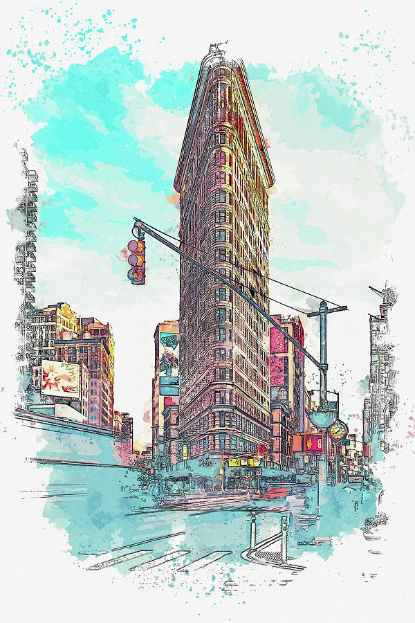 Flatiron Building, New York, United States 4, ca 2021 by Ahmet Asar, Asar Studios Painting by Celestial Images