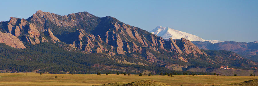 Mountain Photograph - Flatirons and Snow Covered Longs Peak Panoramic View by James BO Insogna