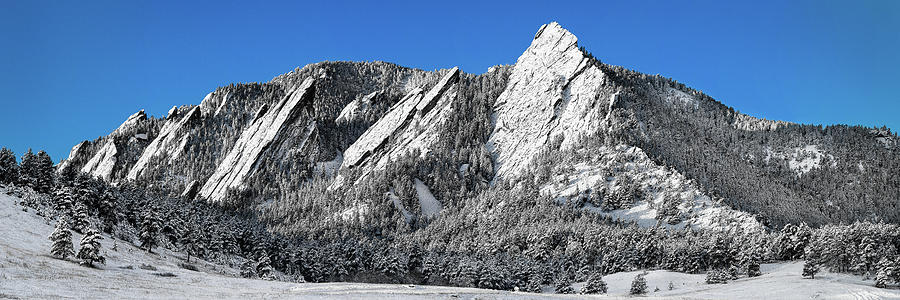 Bluebird Photograph - Flatirons in the Snow by Sean McClay