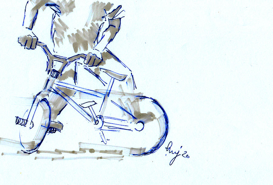 Flatland BMX halflash trick drawing Drawing by Mike Jory