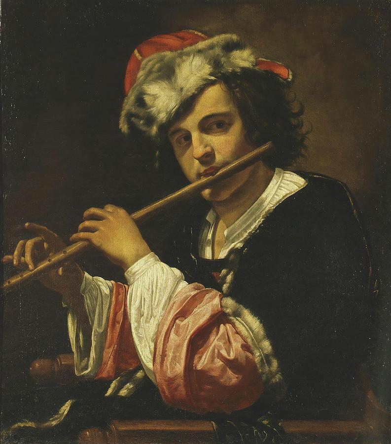 Music Painting - Flautist. by Orazio Fidani - - Vouet Simon -after-