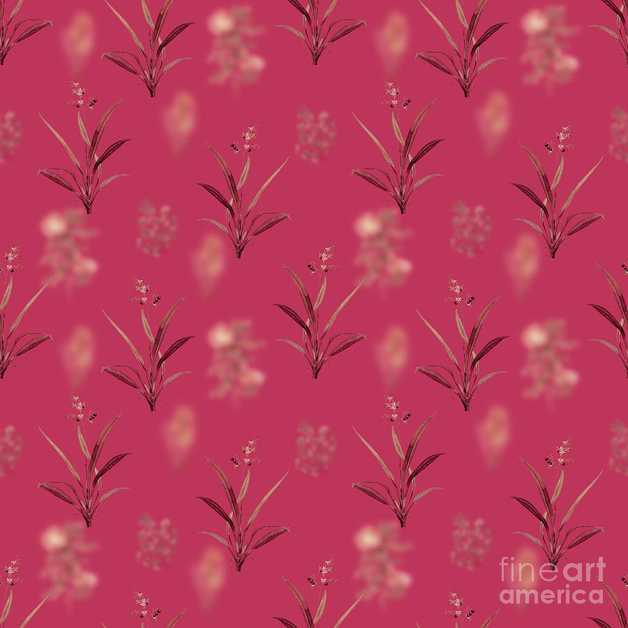 Flax Lilies Botanical Seamless Pattern In Viva Magenta N.0926 Mixed Media