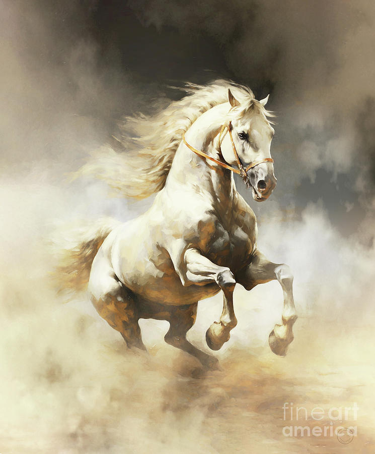 White Horse Digital Art - Fleet horse in wind storm by Shanina Conway