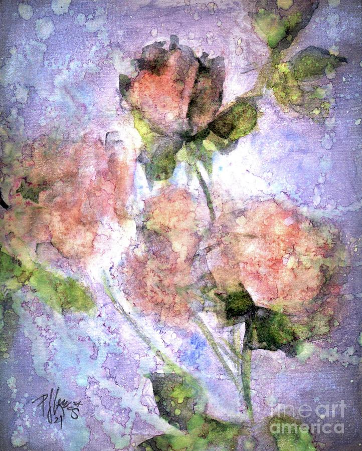 Flesh Colored Roses in the Rain Painting by PJ Lewis