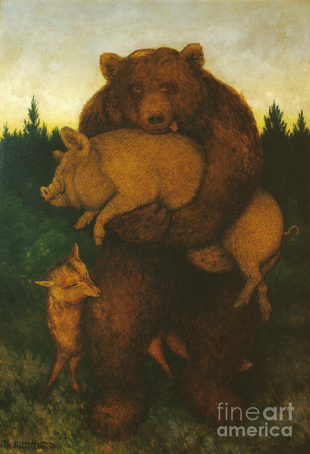 Flesh, said the bear Painting by O Vaering by Theodor Kittelsen